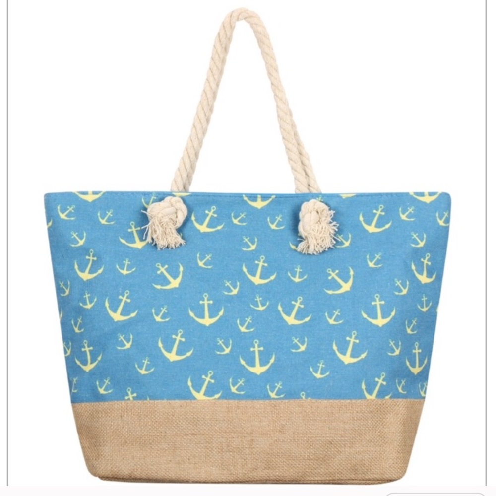Large Blue Anchor Print Tote